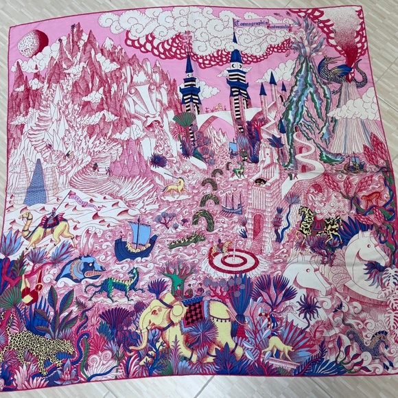 Hermès Pink 140cm Cashmere &  Silk Scarf / Shawl - Cosmographia Universalis - Picture 2 of 16